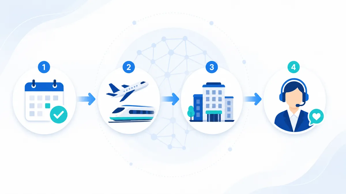 Schéma d’un flux de planification de voyage d’affaires avec une IA