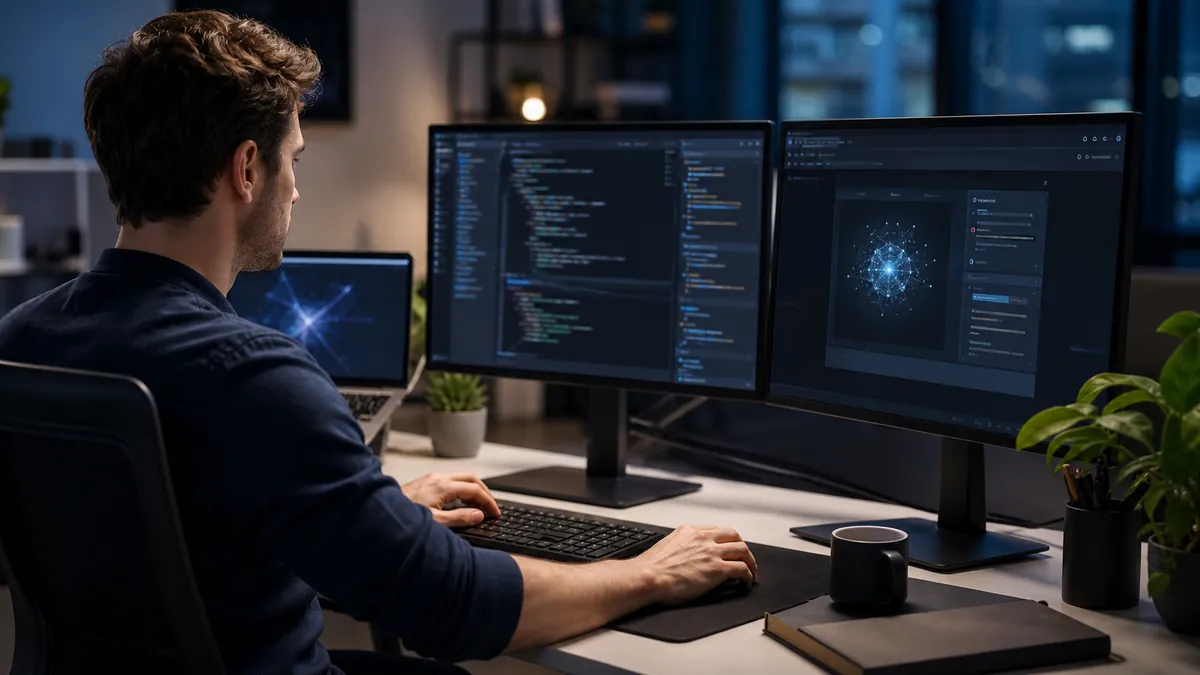 Développeur testant un modèle d'intelligence artificielle pour coder