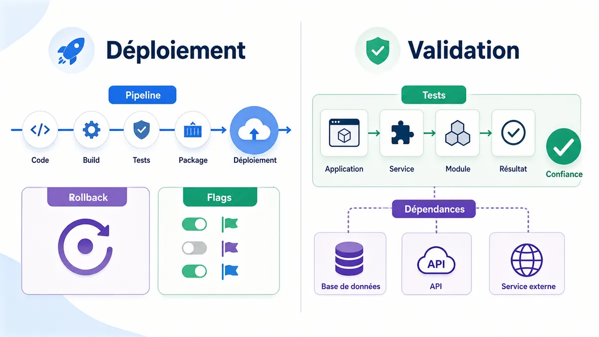Schéma comparant déploiement et validation logicielle