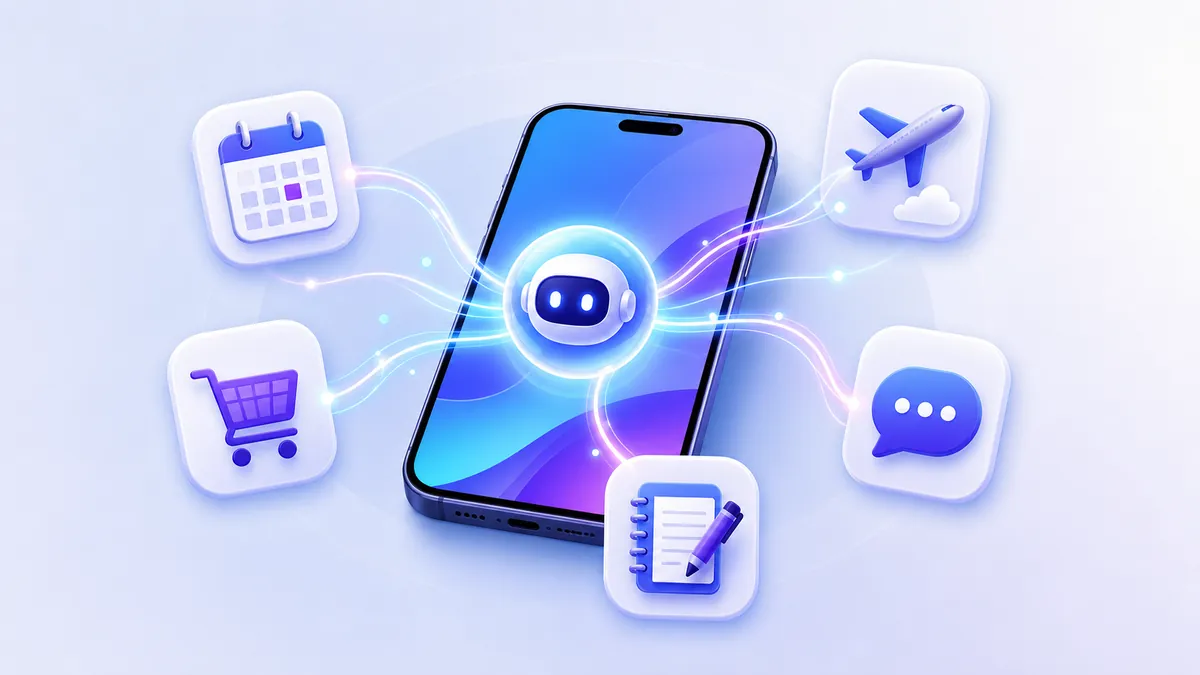 Agent IA mobile reliant plusieurs applications sur un smartphone
