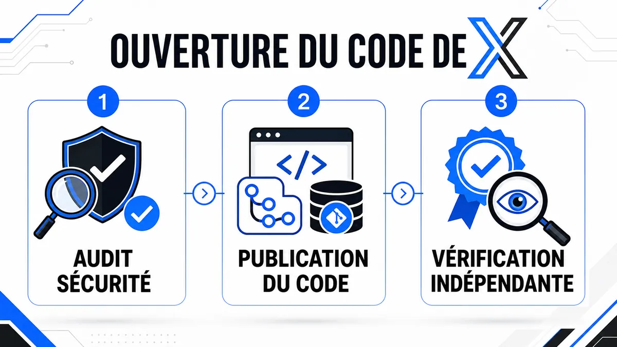 Schéma des étapes prévues pour ouvrir le code de X