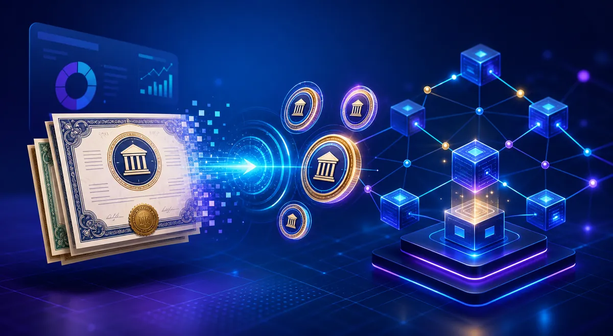 Représentation de la tokenisation d'actions sur blockchain