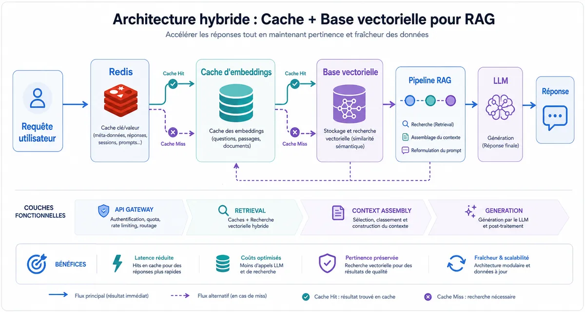 Architecture hybride combinant Redis, cache d'embeddings et base vectorielle