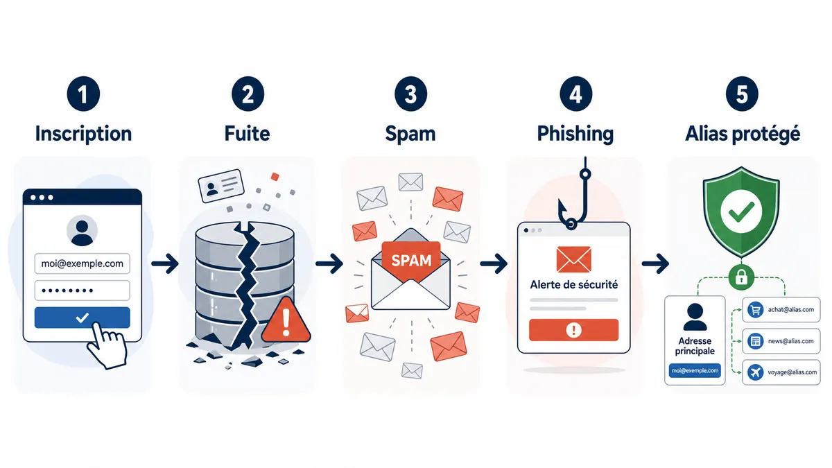 Schéma des risques liés à la diffusion d’une adresse e-mail