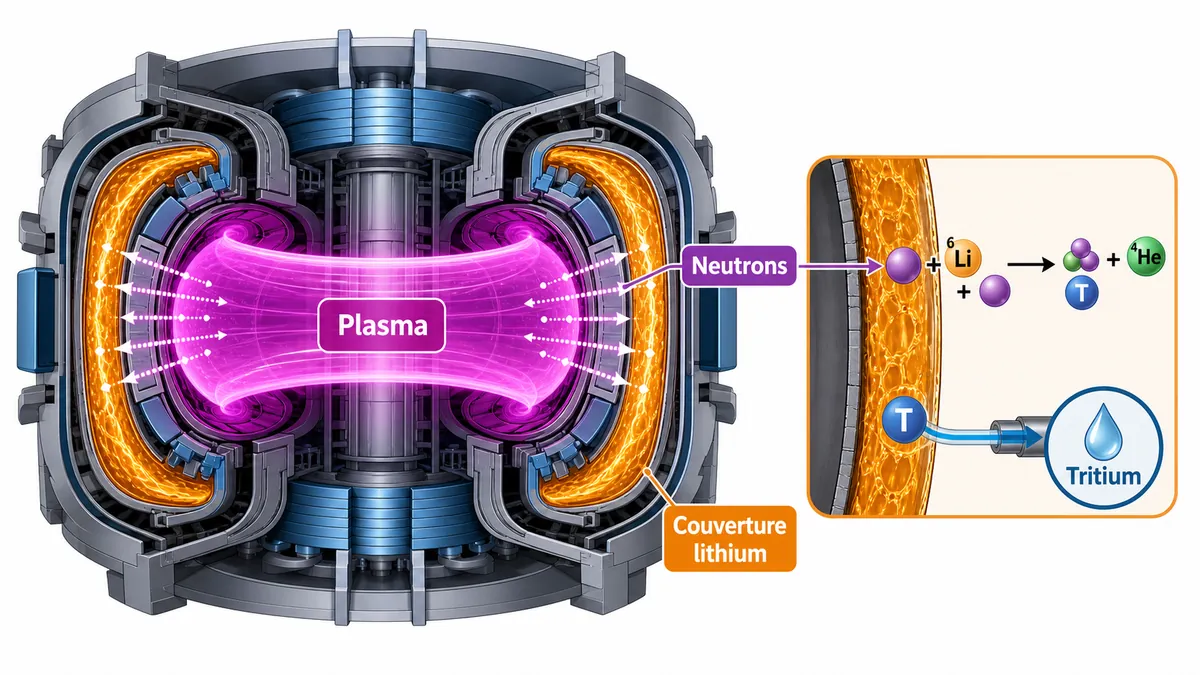 Schéma de production du tritium dans un tokamak