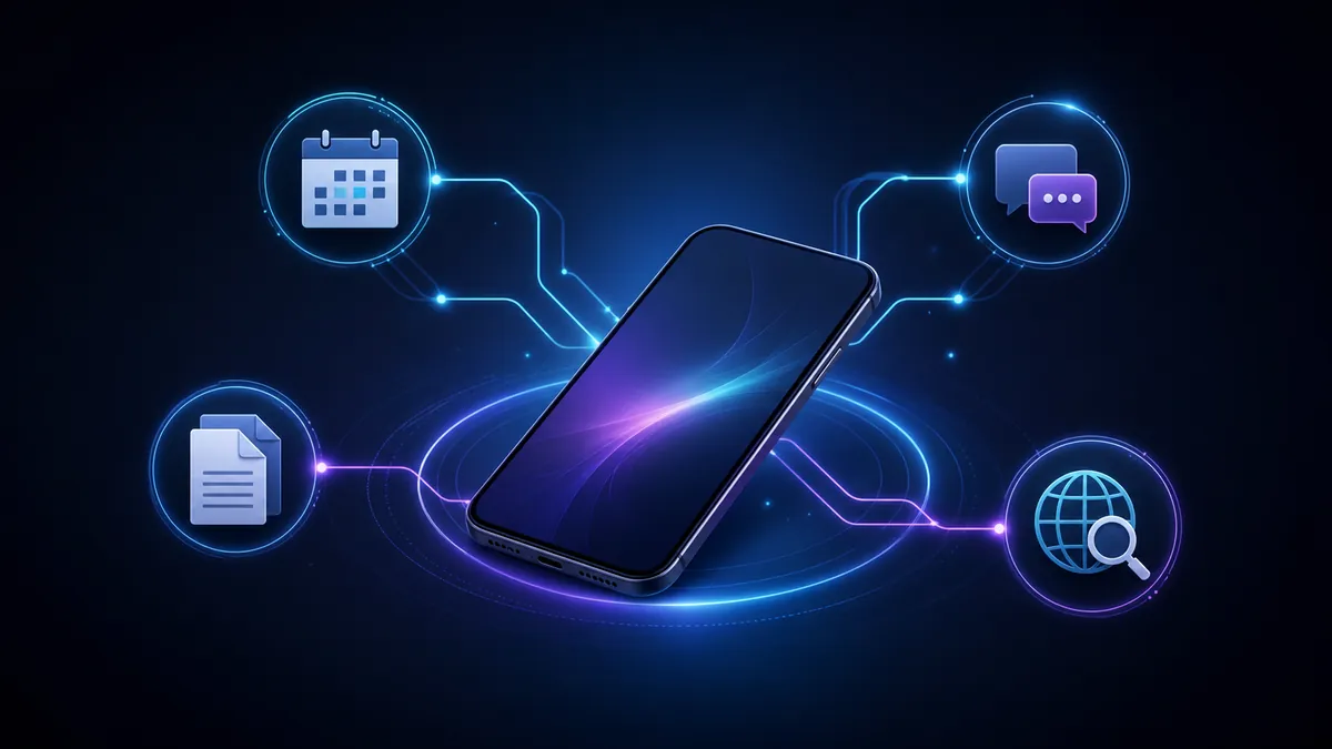 Smartphone connecté à plusieurs applications par un agent IA