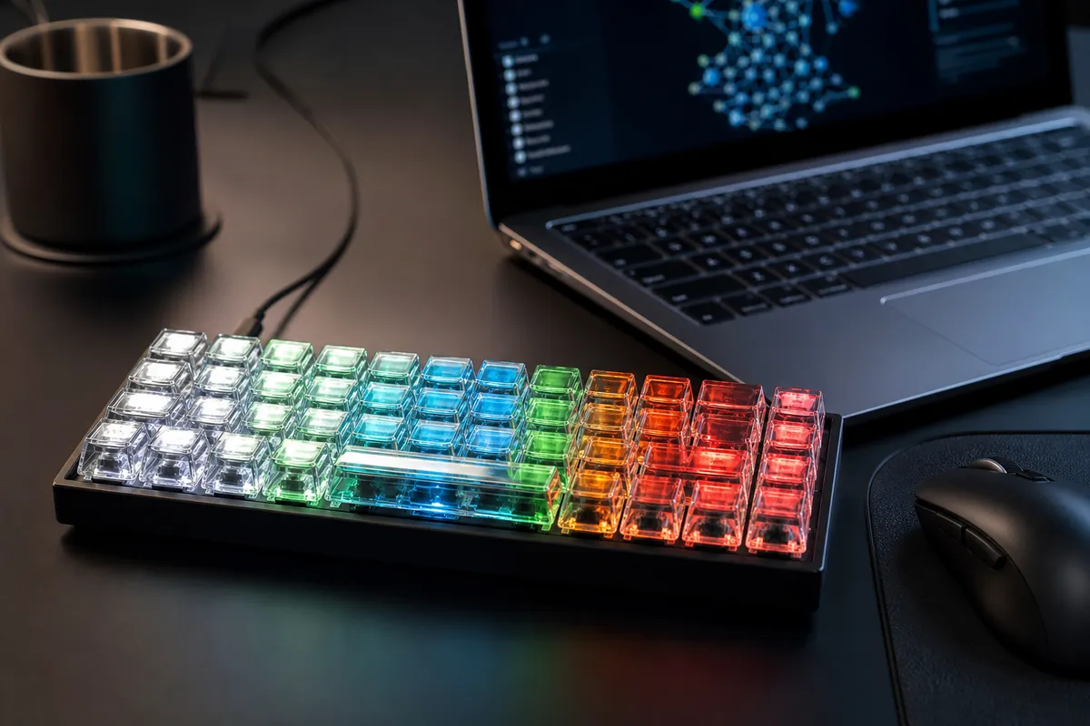 Touches lumineuses d’un mini-clavier pour agents IA