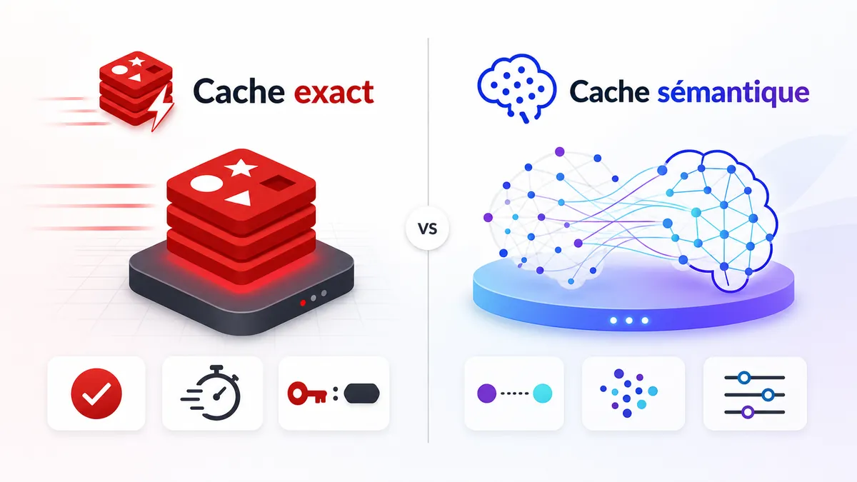 Comparaison visuelle entre cache exact Redis et cache sémantique vectoriel