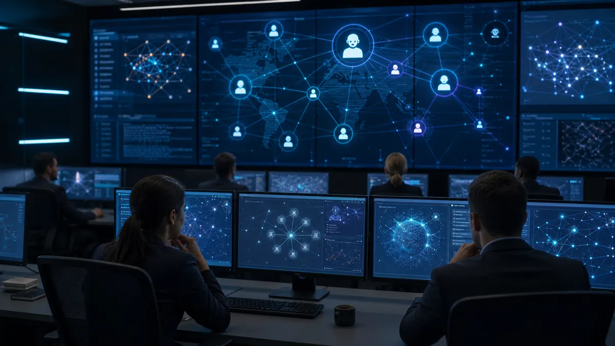 Des analystes surveillent des agents IA dans un centre de cybersécurité