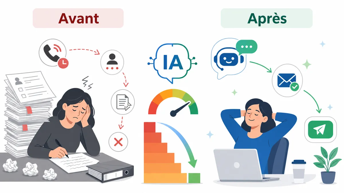 Comparaison visuelle entre une réclamation manuelle et une réclamation assistée par IA