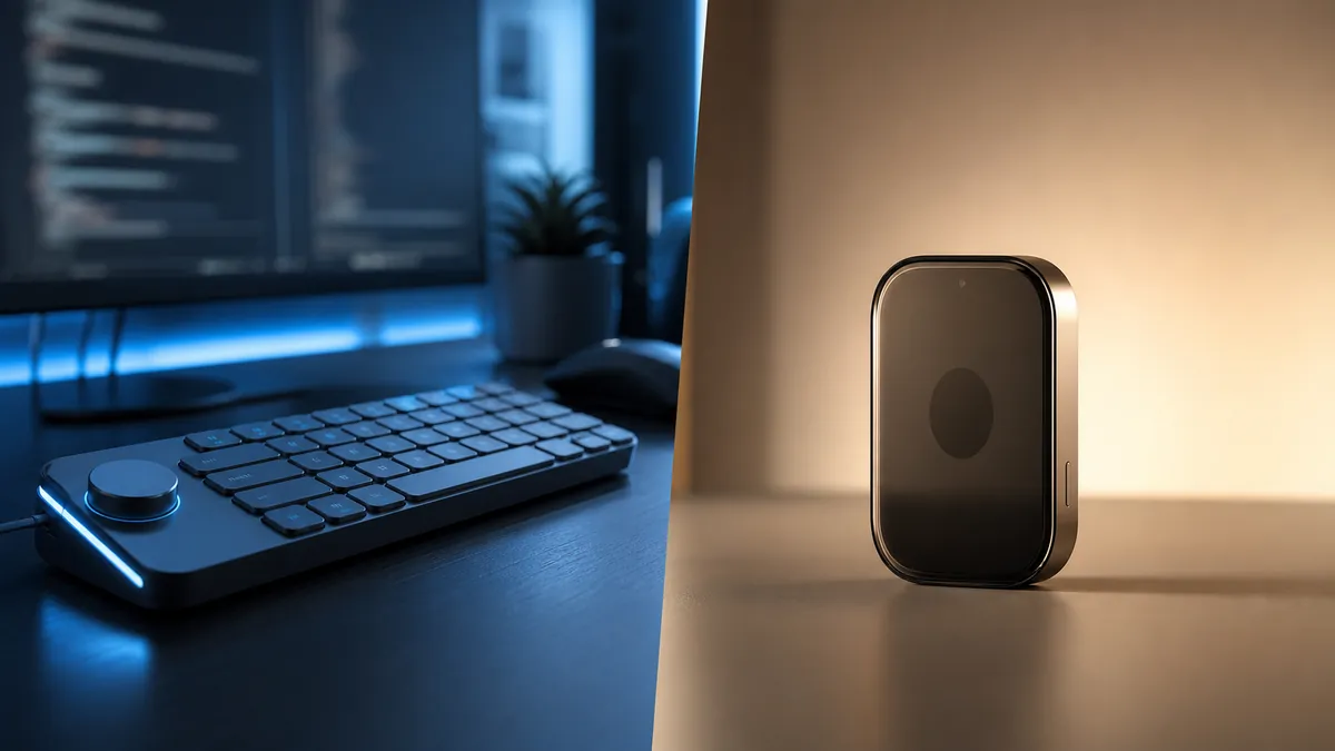 Comparaison visuelle entre un outil IA pour développeur et un futur appareil connecté