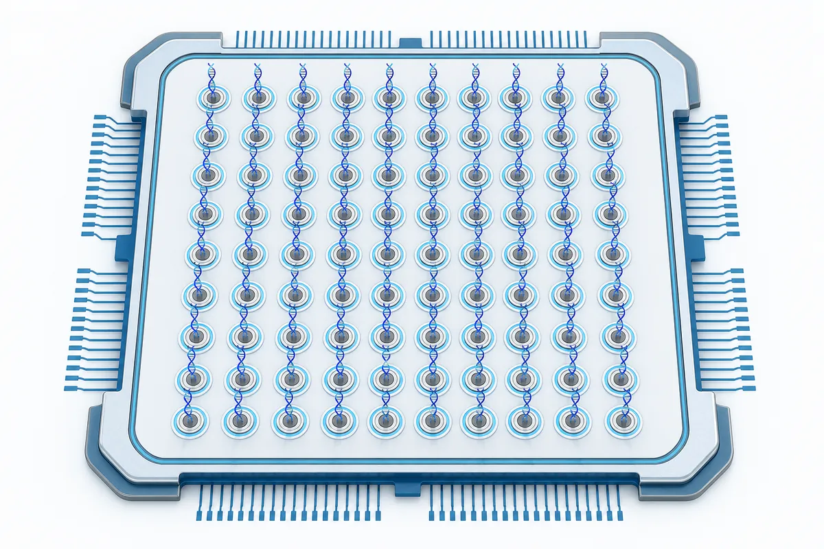 Schéma d'une puce avec plusieurs sites de synthèse ADN