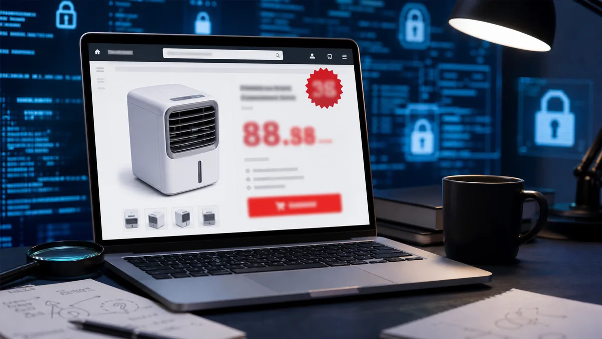 Un site marchand suspect proposant une fausse promotion sur un climatiseur