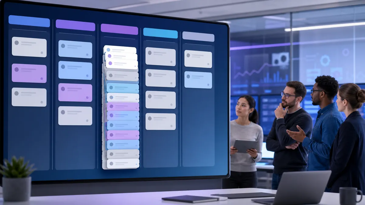 Tableau Kanban avec de nombreux changements en attente de déploiement