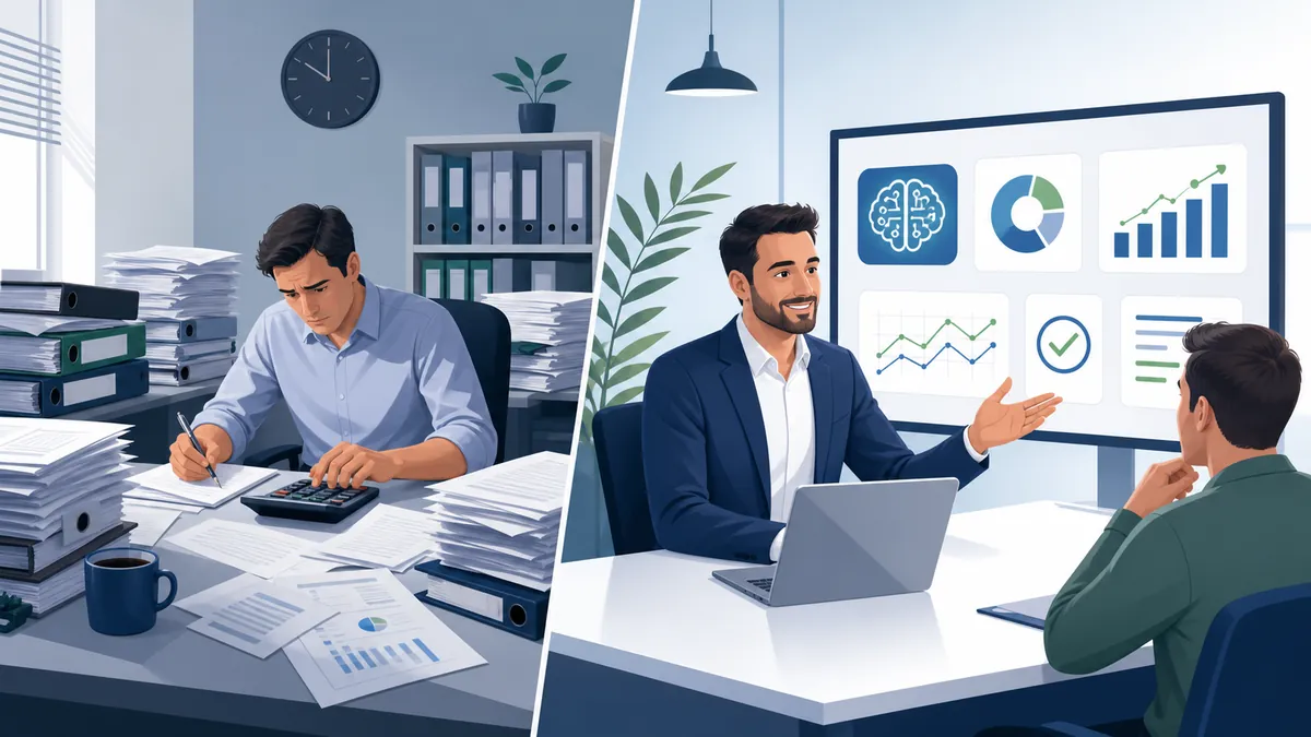 Comparaison entre tâches comptables manuelles et conseil assisté par IA