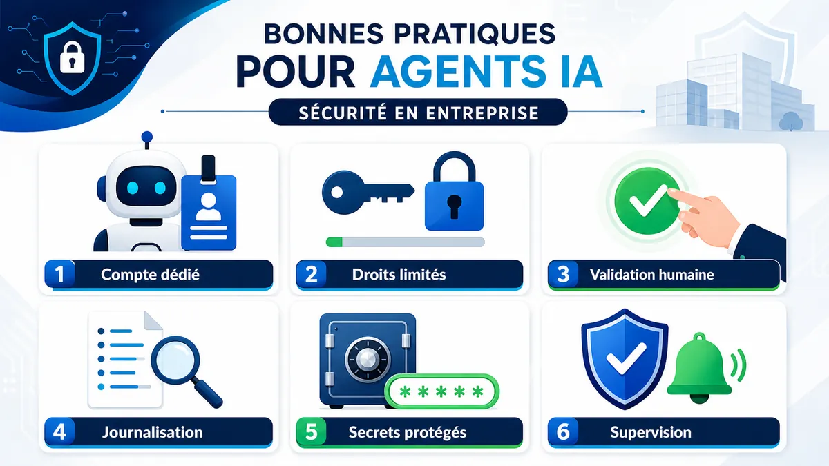 Infographie sur les bonnes pratiques de sécurité pour les agents IA en entreprise