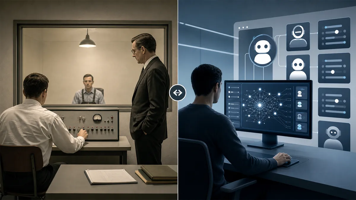Comparaison visuelle entre l’expérience de Milgram et une expérience avec des agents IA