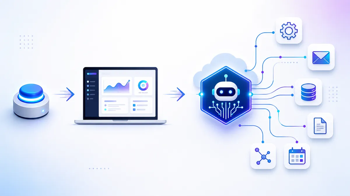 Schéma montrant un bouton physique déclenchant un workflow d’agent IA