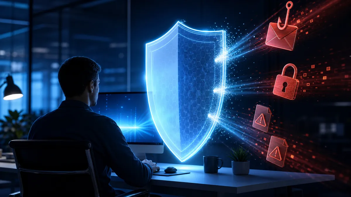Menaces informatiques bloquées par un bouclier numérique