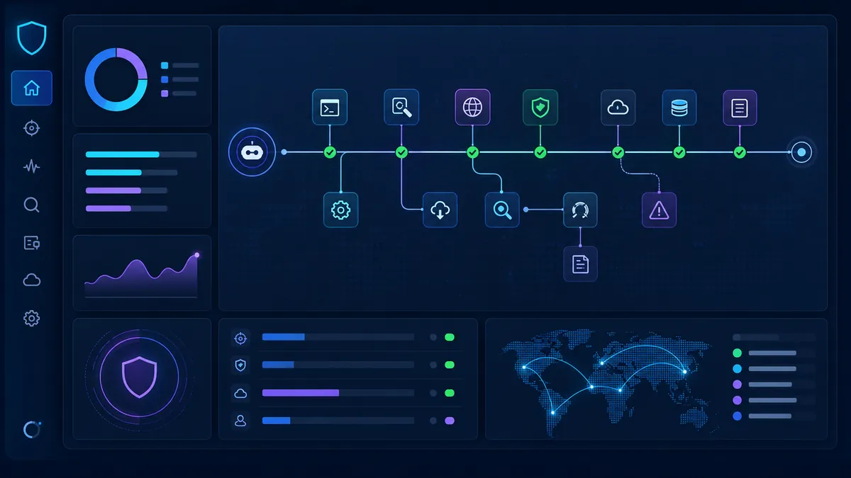 Tableau de bord d’audit retraçant les actions d’un agent IA