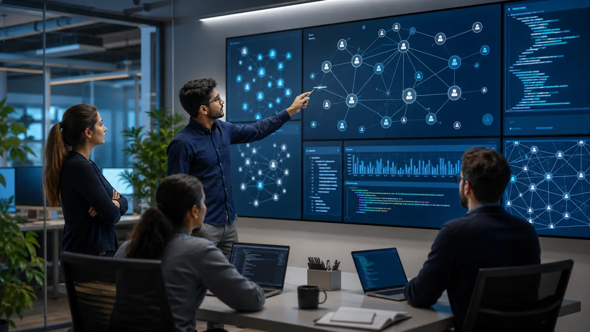 Développeurs analysant le code d’une plateforme sociale