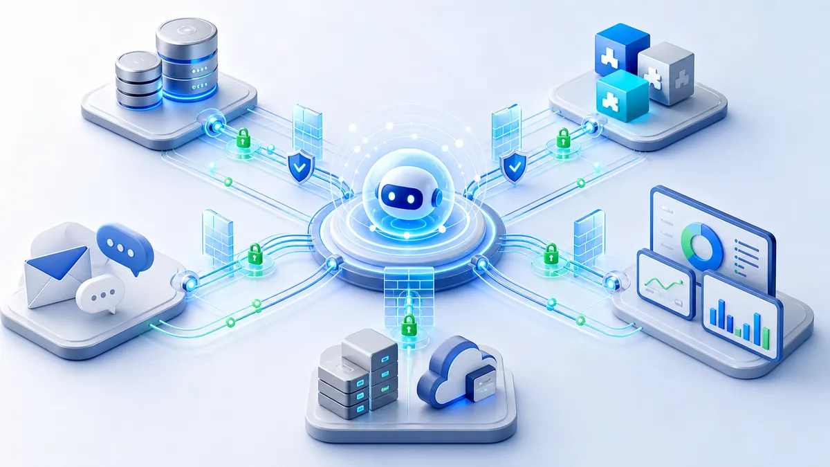 Agent IA connecté à plusieurs outils d’entreprise avec des contrôles de sécurité