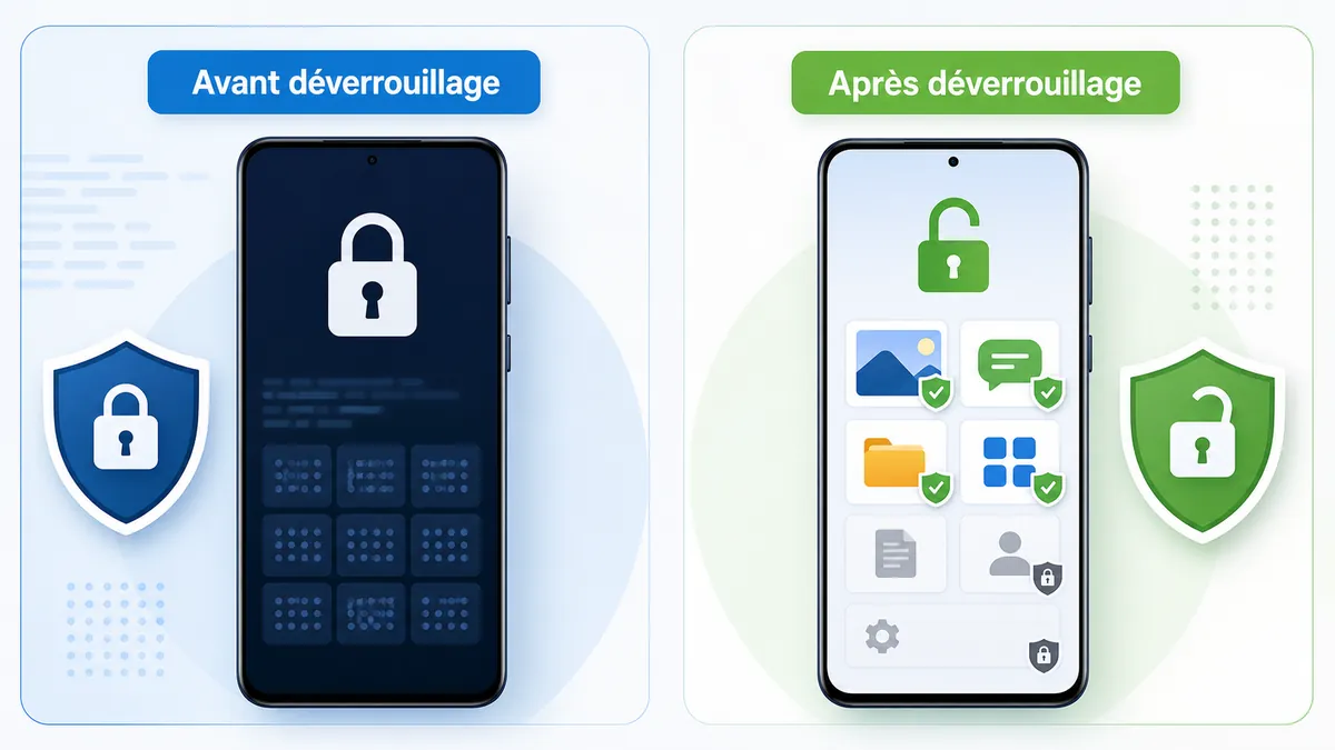 Schéma du chiffrement Android avant et après déverrouillage