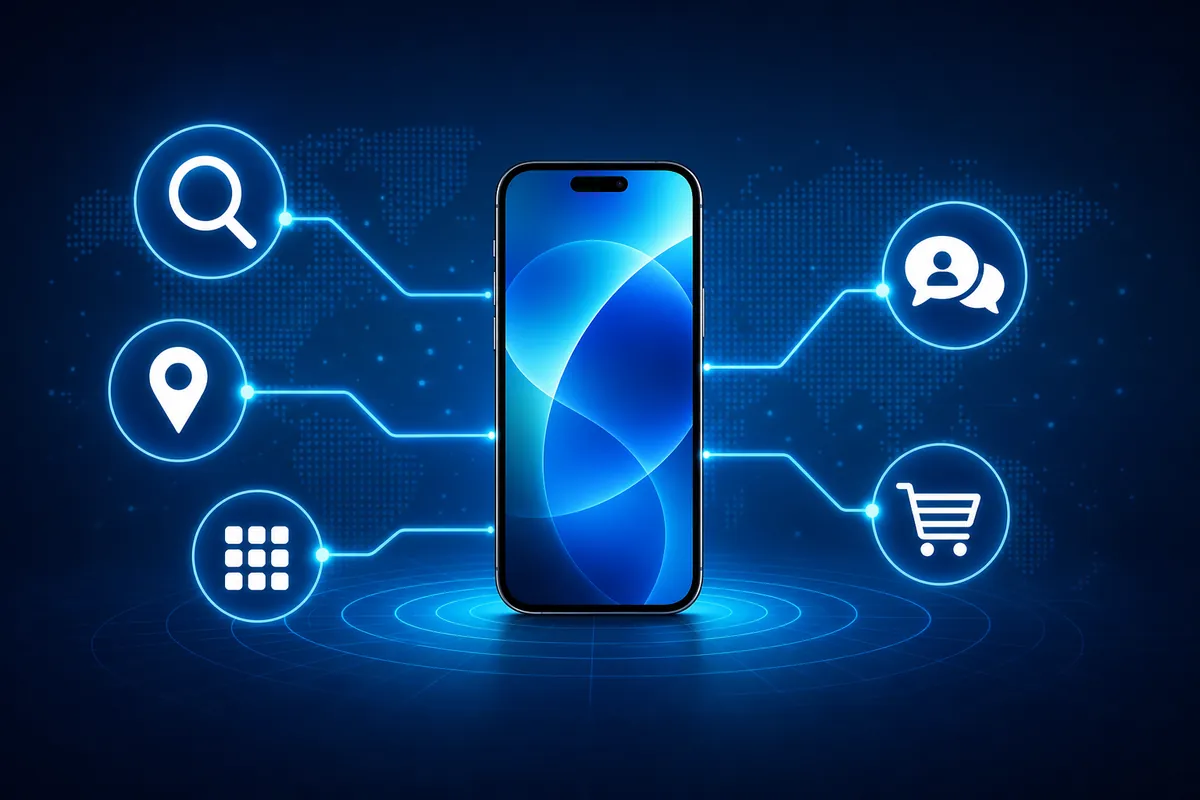 Un smartphone relié à plusieurs sources de données numériques