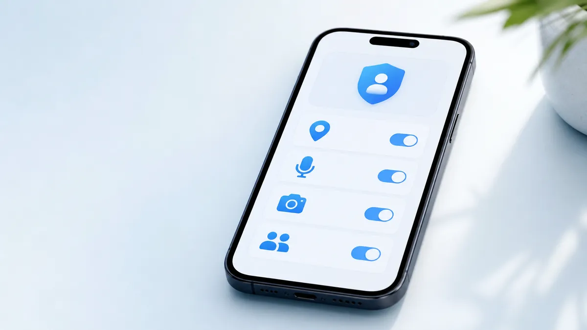 Écran de smartphone montrant des réglages de permissions