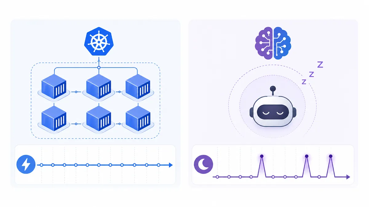 Comparaison entre un service actif en continu et un agent IA intermittent