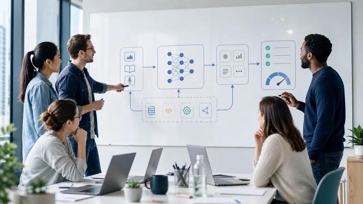 Ingénieurs travaillant sur une refonte d’architecture IA