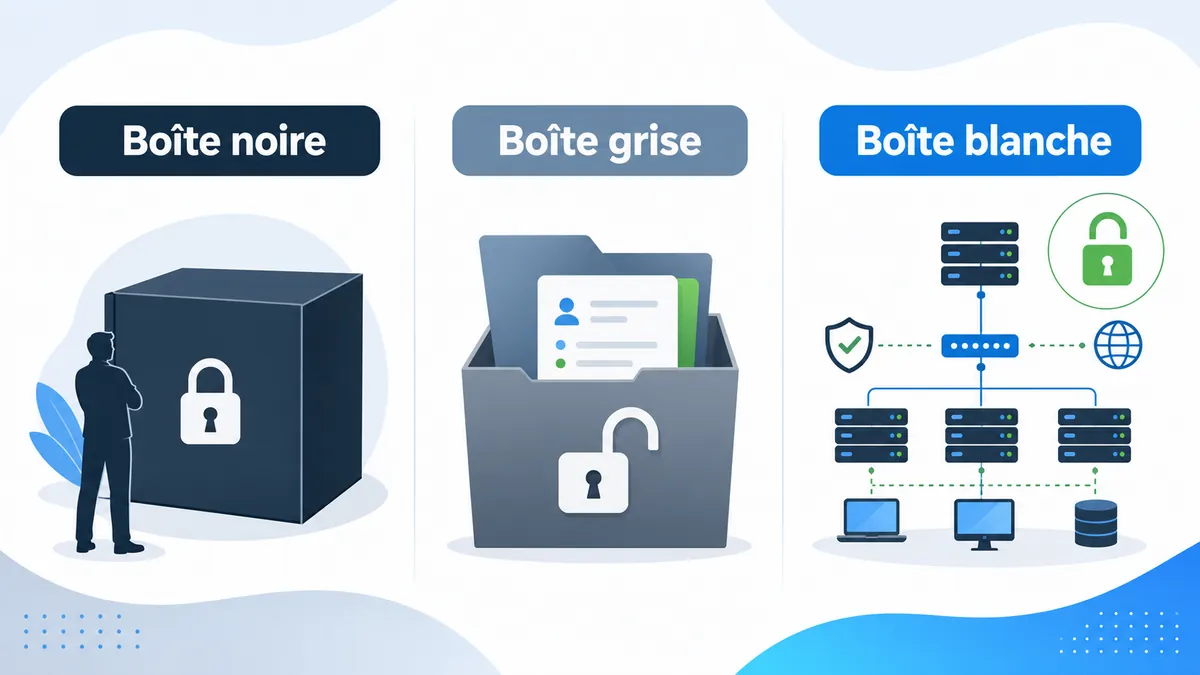 Schéma des approches boîte noire boîte grise et boîte blanche