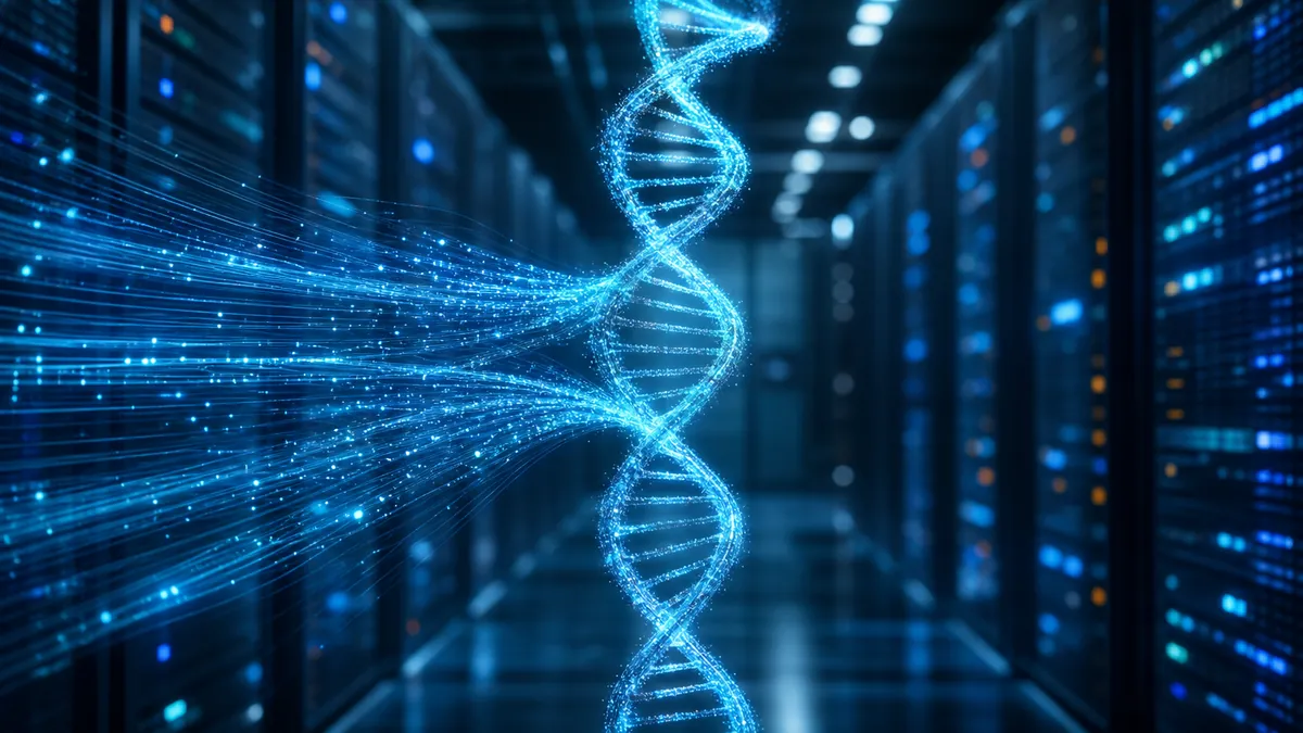 Concept de données numériques stockées dans une molécule d'ADN