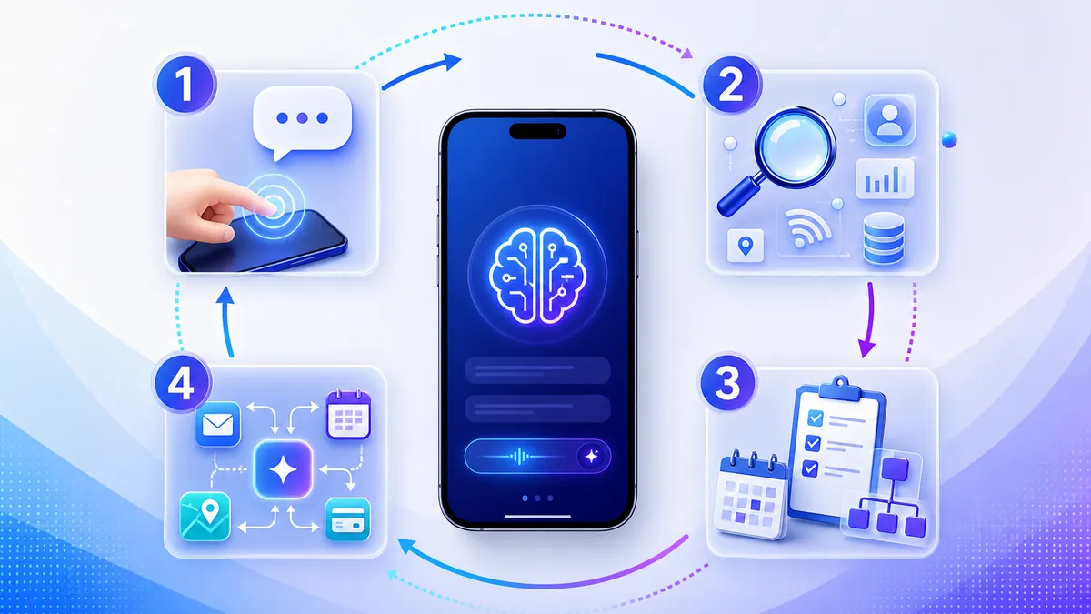 Schéma expliquant le fonctionnement d'un agent IA sur smartphone