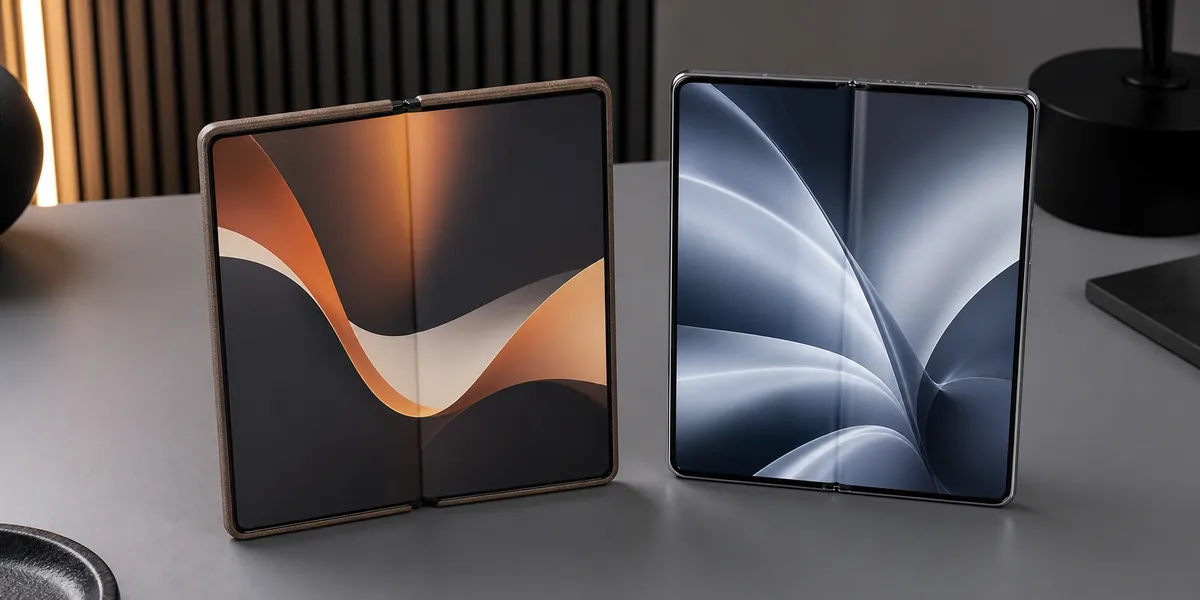 Deux smartphones pliables ouverts comparés sur une table