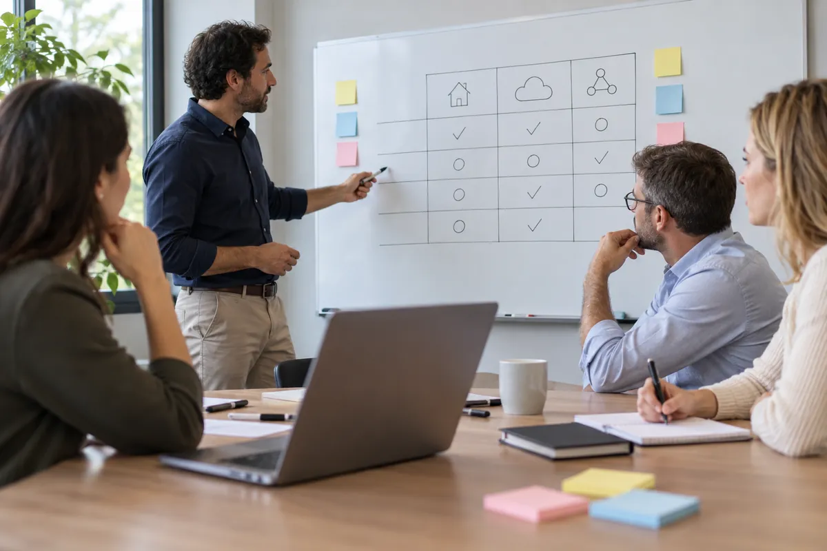 Atelier de décision pour comparer local, cloud et hybride en IA