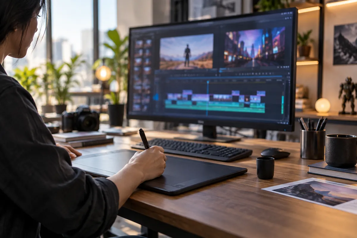 Studio créatif illustrant les usages de l’IA chinoise pour l’image et la vidéo