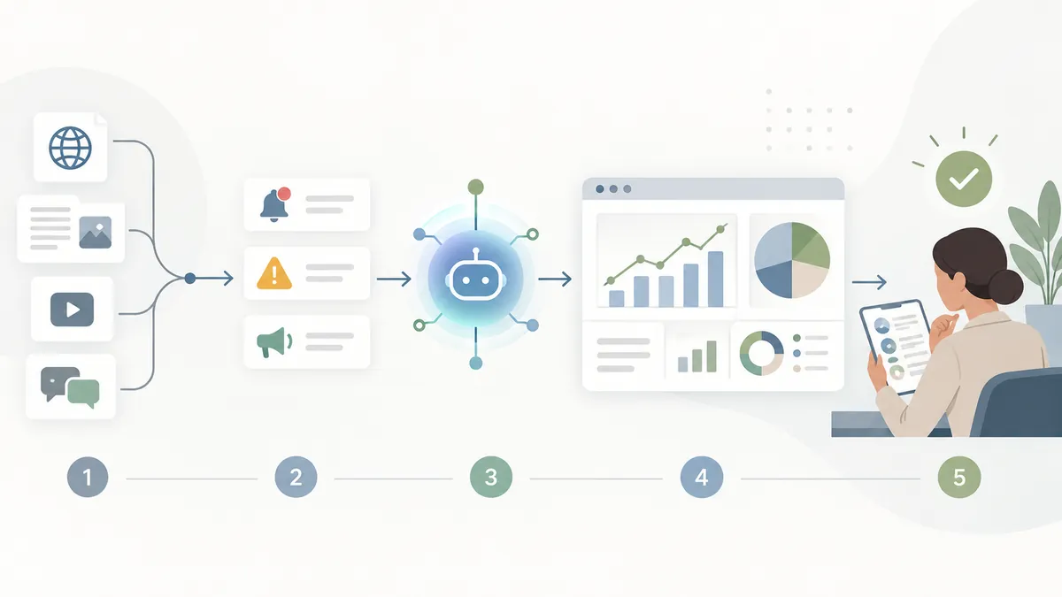 Schéma conceptuel d'un workflow de veille avec l'IA