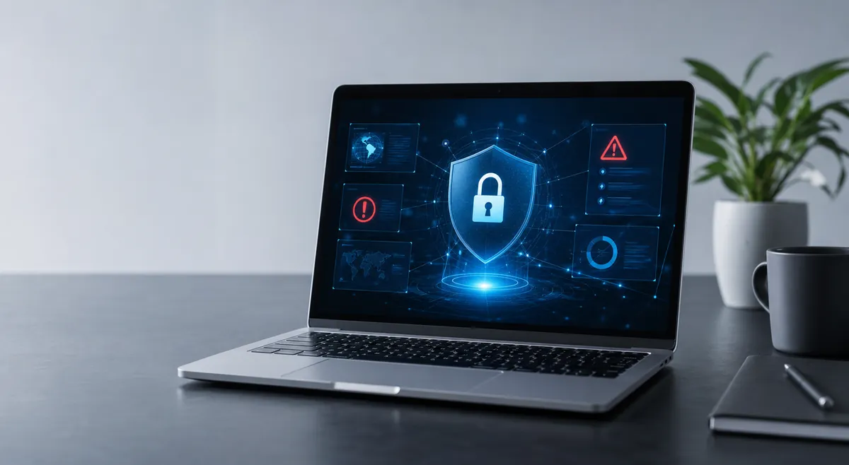 MacBook protégé par un bouclier numérique de cybersécurité