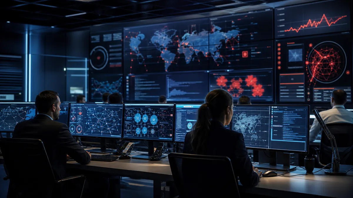 Centre de cybersécurité surveillant une attaque informatique