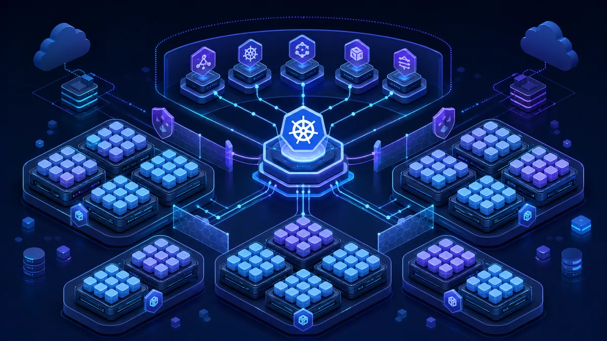 Schéma illustrant des contrôleurs Kubernetes opérant sur un grand cluster
