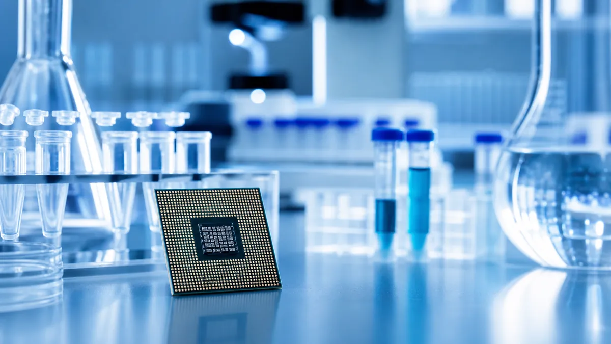 Une puce électronique dans un laboratoire de biotechnologie