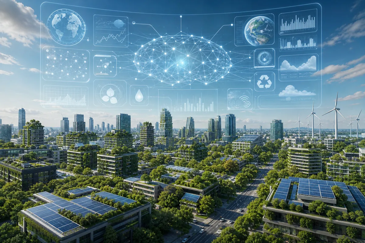 Une intelligence artificielle analyse des données climatiques dans une ville durable