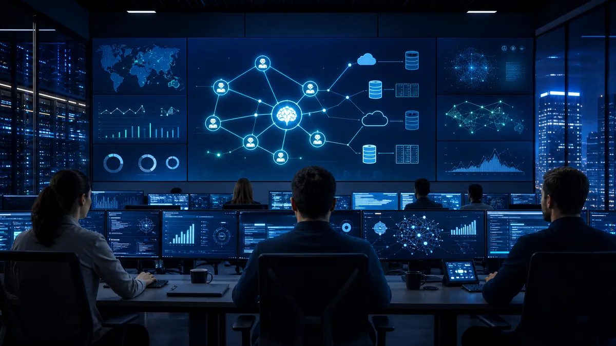 Centre de supervision surveillant des agents IA connectés à des systèmes d’entreprise