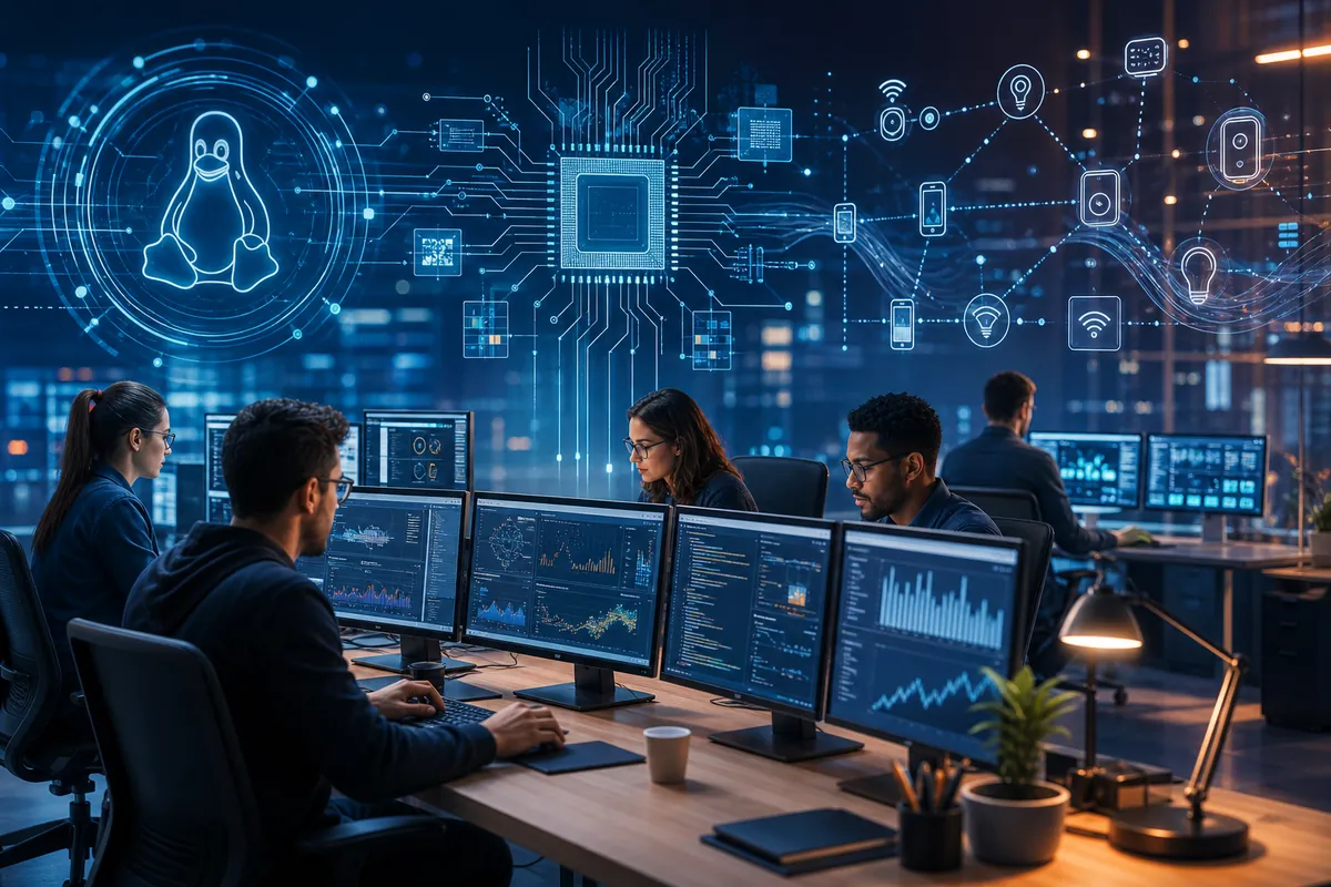 Ingénieurs analysant des journaux système avec l’aide de l’intelligence artificielle