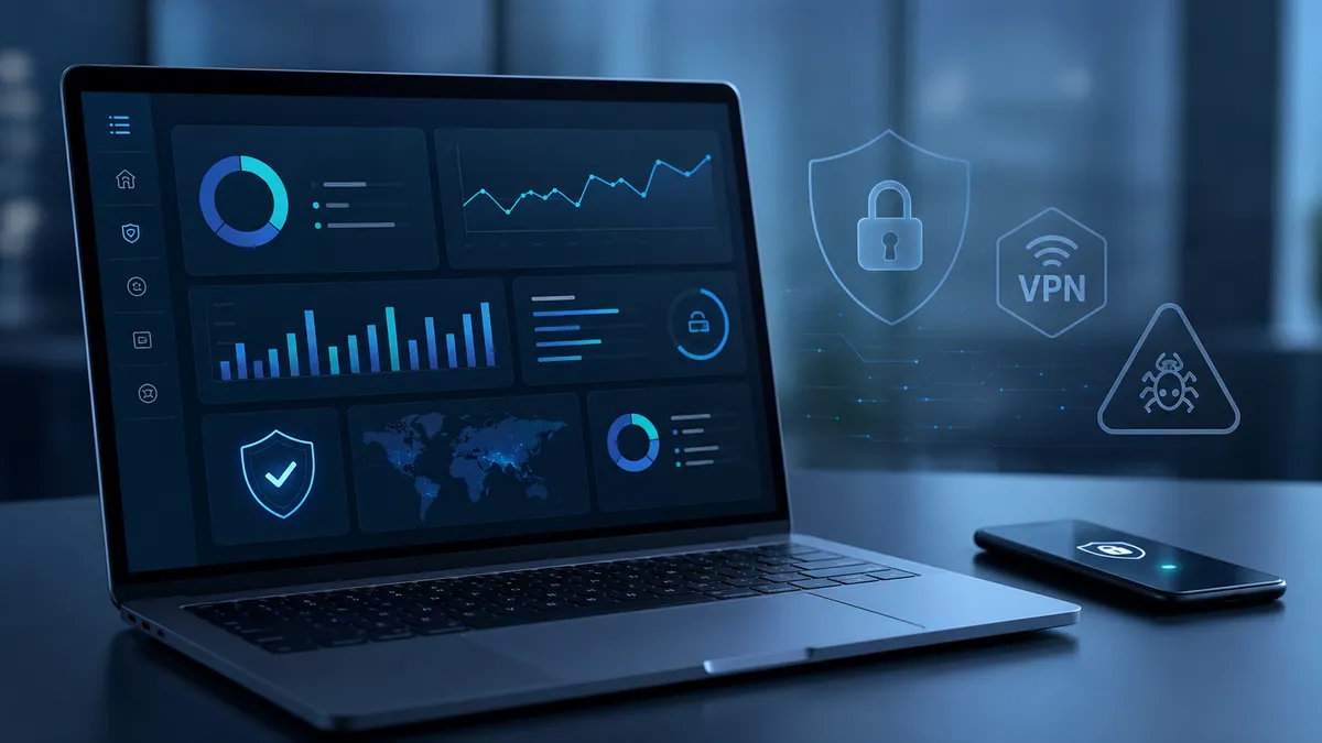 Ordinateur affichant une interface de cybersécurité