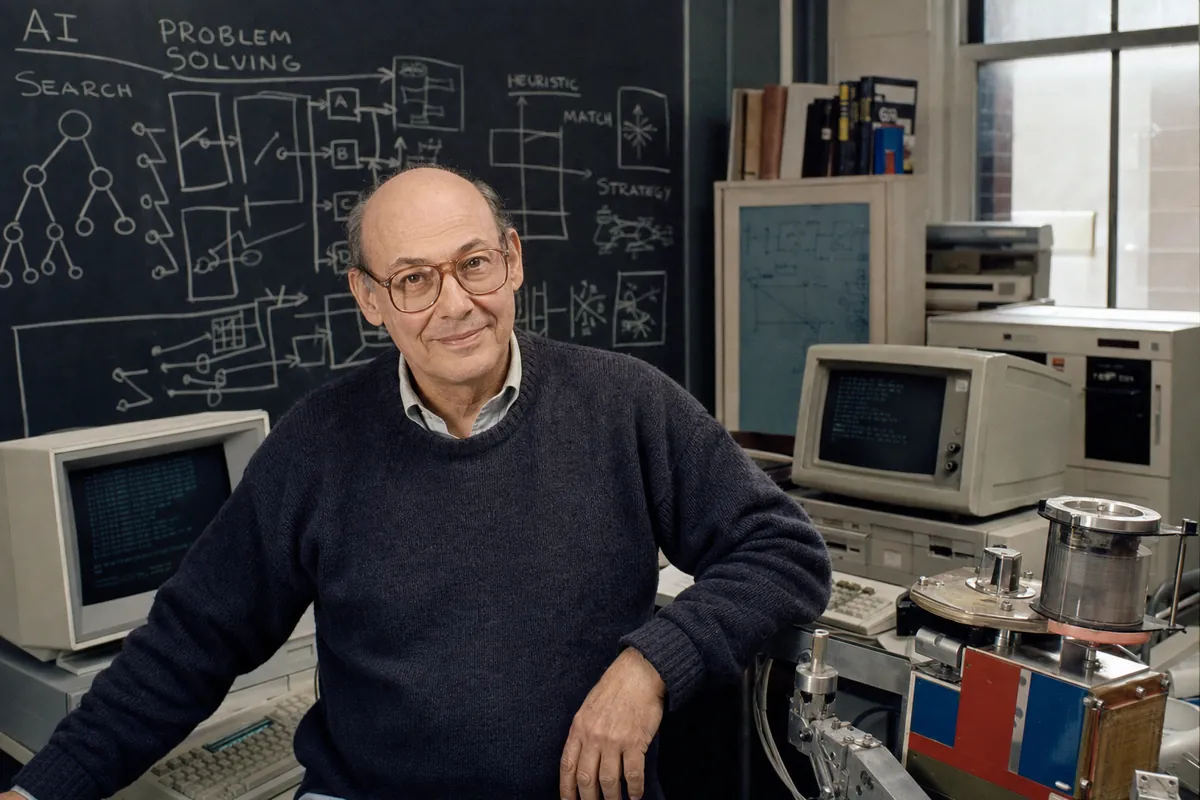 Portrait de Marvin Minsky dans un laboratoire du MIT