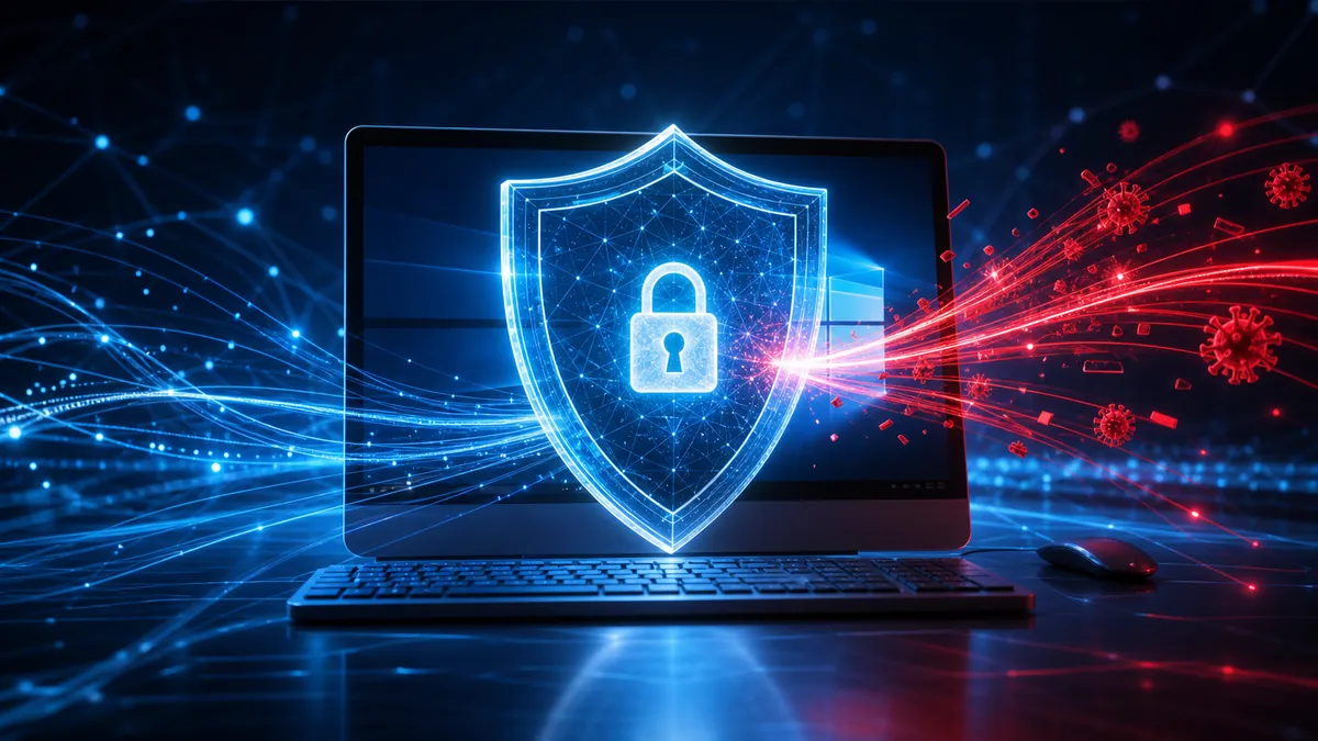 Ordinateur protégé par un bouclier numérique contre des menaces informatiques