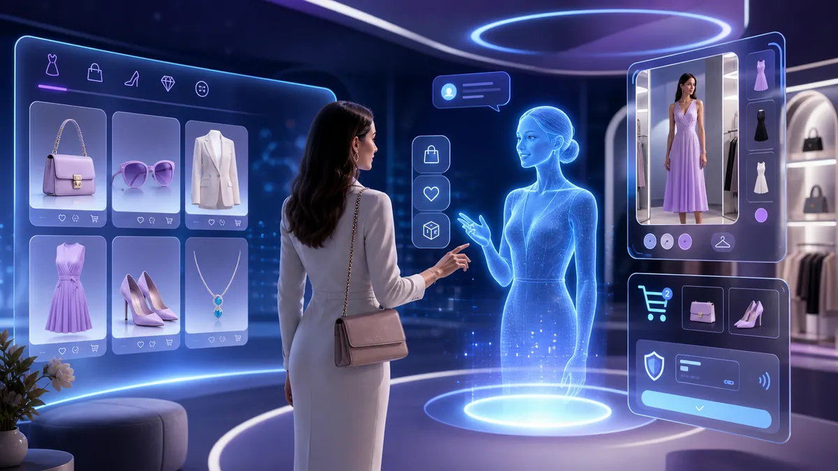 Une boutique en ligne futuriste guidée par un assistant IA
