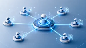 Schéma visuel d’un système multi-agents IA avec plusieurs agents connectés